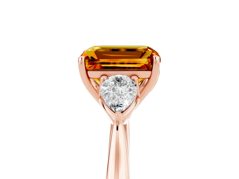 Rose gold Emerald Cut Citrine Three-Stone Ring with Pear Side Stones and Four-Prong Setting_40