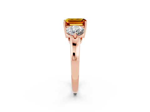 Rose gold Emerald Cut Citrine Three-Stone Ring with Prong Setting and Classic Band_2