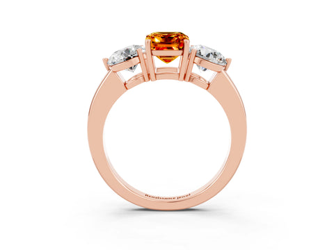 Rose gold Emerald Cut Citrine Three-Stone Ring with Prong Setting and Classic Band_3