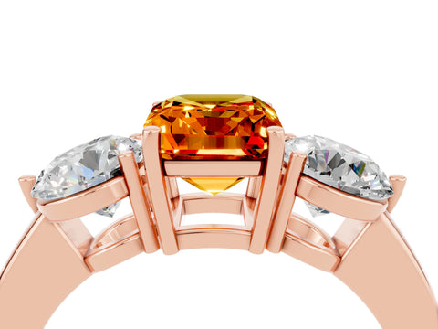 Rose gold Emerald Cut Citrine Three-Stone Ring with Prong Setting and Classic Band_4