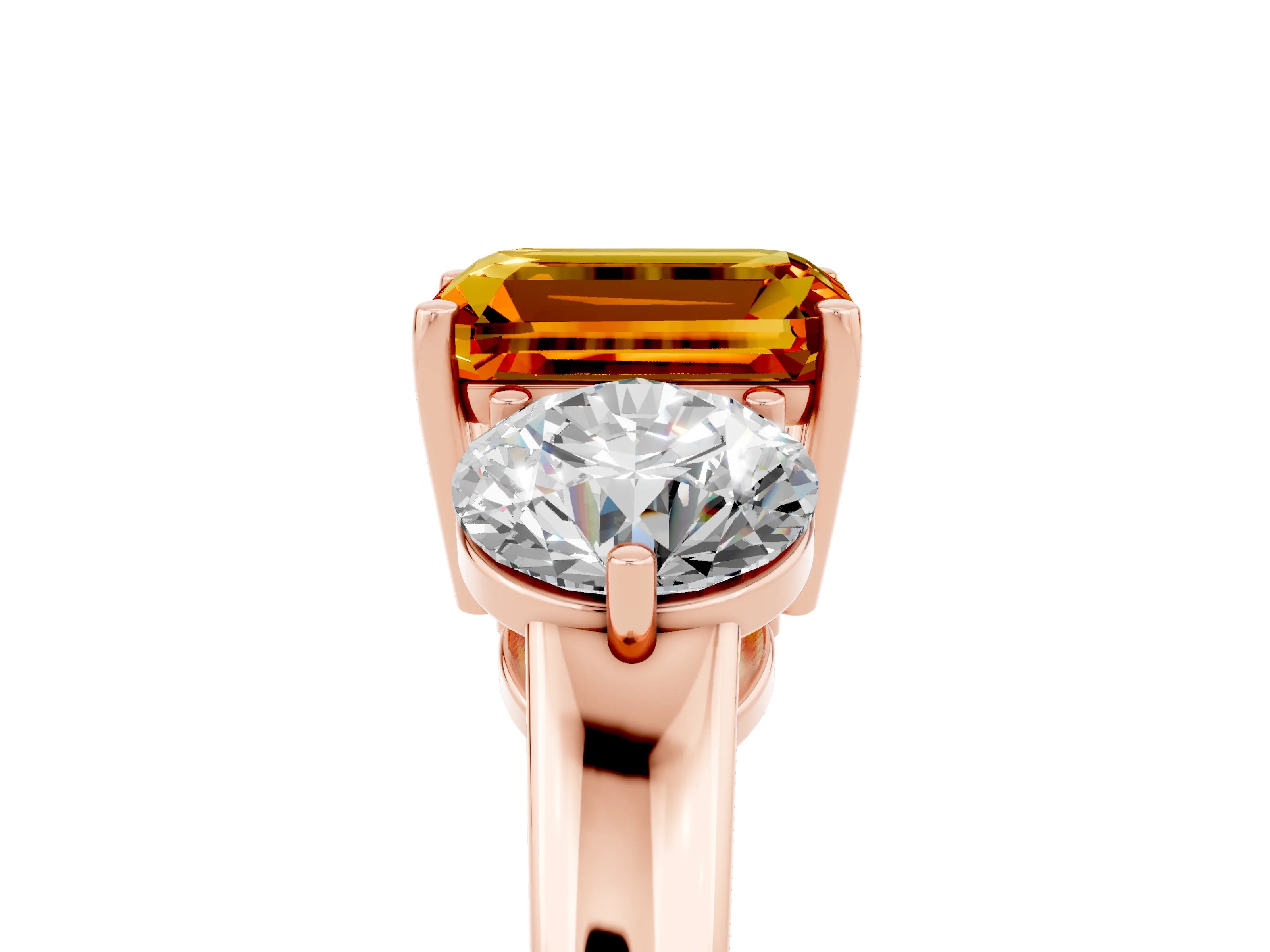 Rose gold Emerald Cut Citrine Three-Stone Ring with Prong Setting and Classic Band_5