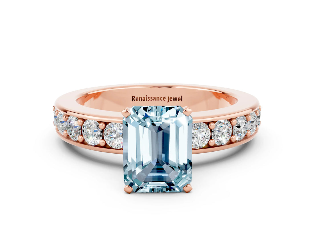 Rose gold Emerald Cut Cut Channel Set Diamond Engagement Ring with Four-Prong Setting