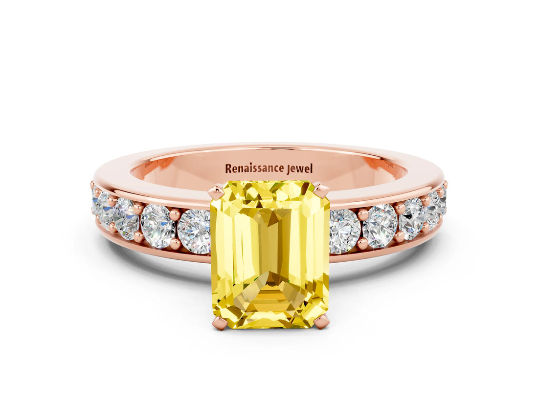 Rose gold Emerald Cut Cut Channel Set Diamond Engagement Ring with Four-Prong Setting
