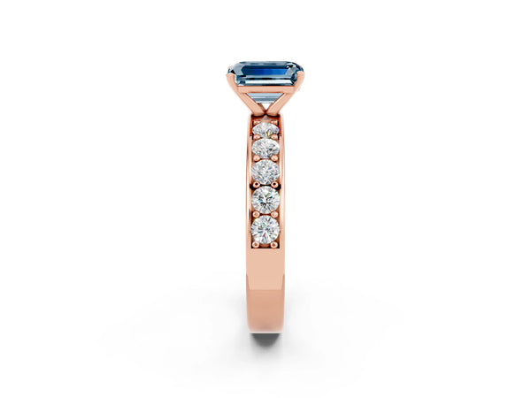 Rose gold Emerald Cut Aquamarine Engagement Ring with Channel Set Round  Band and Prong Setting