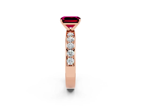 Rose gold Emerald Cut Garnet Engagement Ring with Channel Set Round  Band and Prong Setting