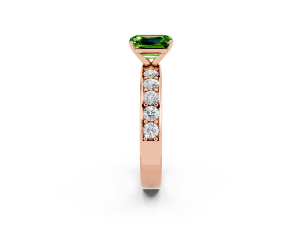 Rose gold Emerald Cut Peridot Engagement Ring with Channel Set Round  Band and Prong Setting