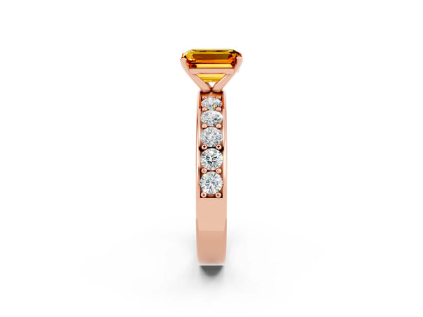 Rose gold Emerald Cut Citrine Engagement Ring with Channel Set Round  Band and Prong Setting