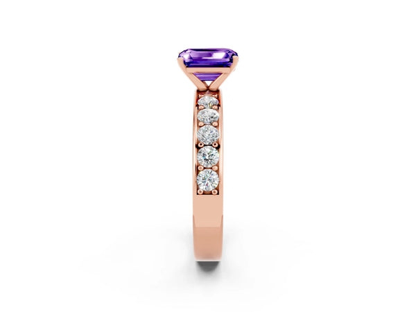 Rose gold Emerald Cut Tanzanite Engagement Ring with Channel Set Round  Band and Prong Setting