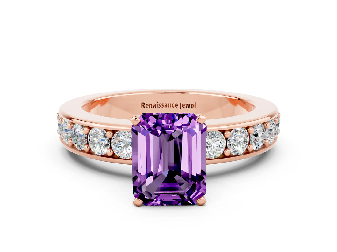 Rose gold Emerald Cut Cut Channel Set Diamond Engagement Ring with Four-Prong Setting