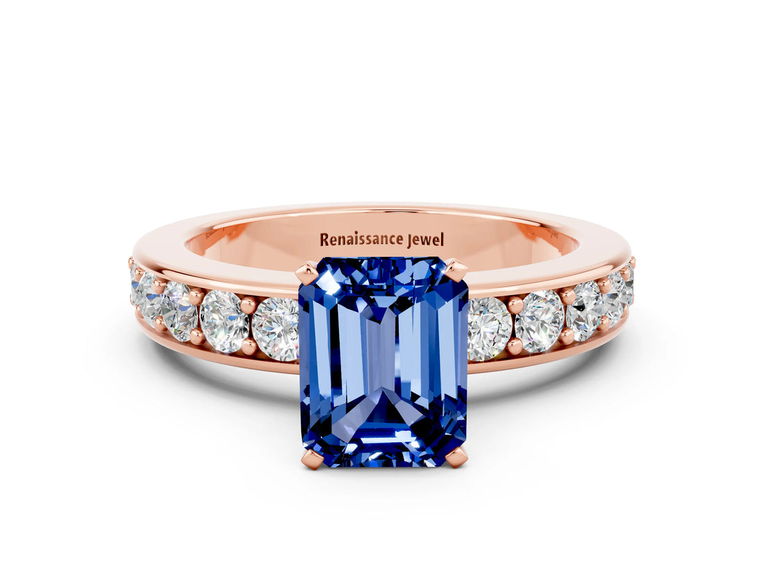 Rose gold Emerald Cut Cut Channel Set Diamond Engagement Ring with Four-Prong Setting