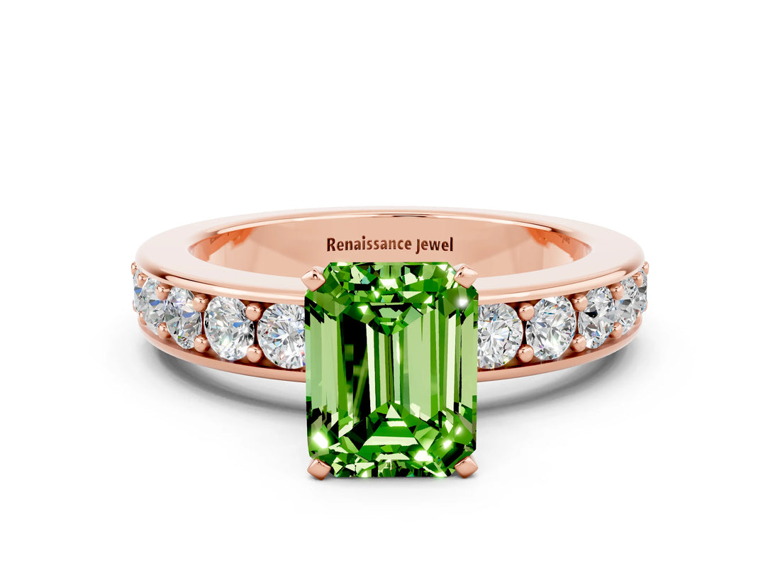 Rose gold Emerald Cut Cut Channel Set Diamond Engagement Ring with Four-Prong Setting