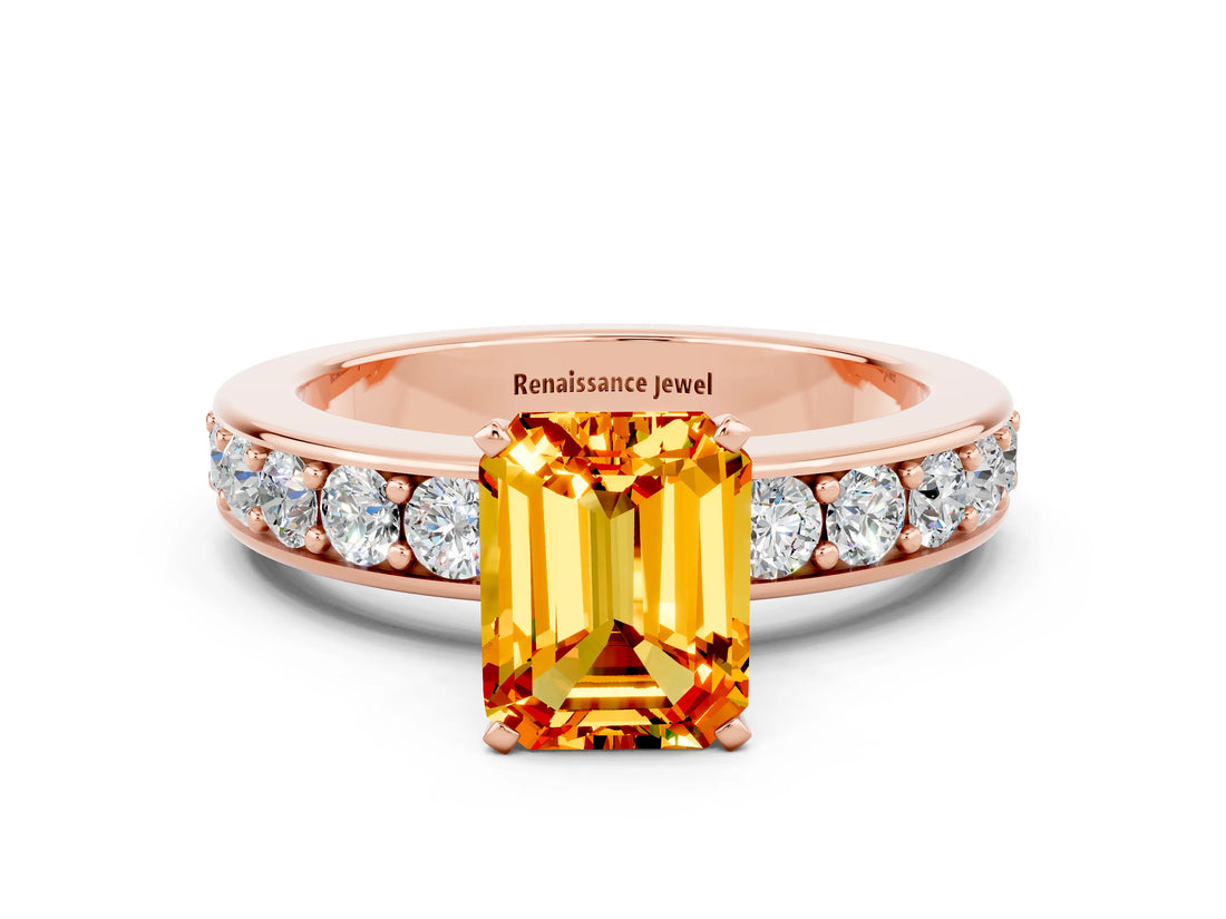 Rose gold Emerald Cut Cut Channel Set Diamond Engagement Ring with Four-Prong Setting
