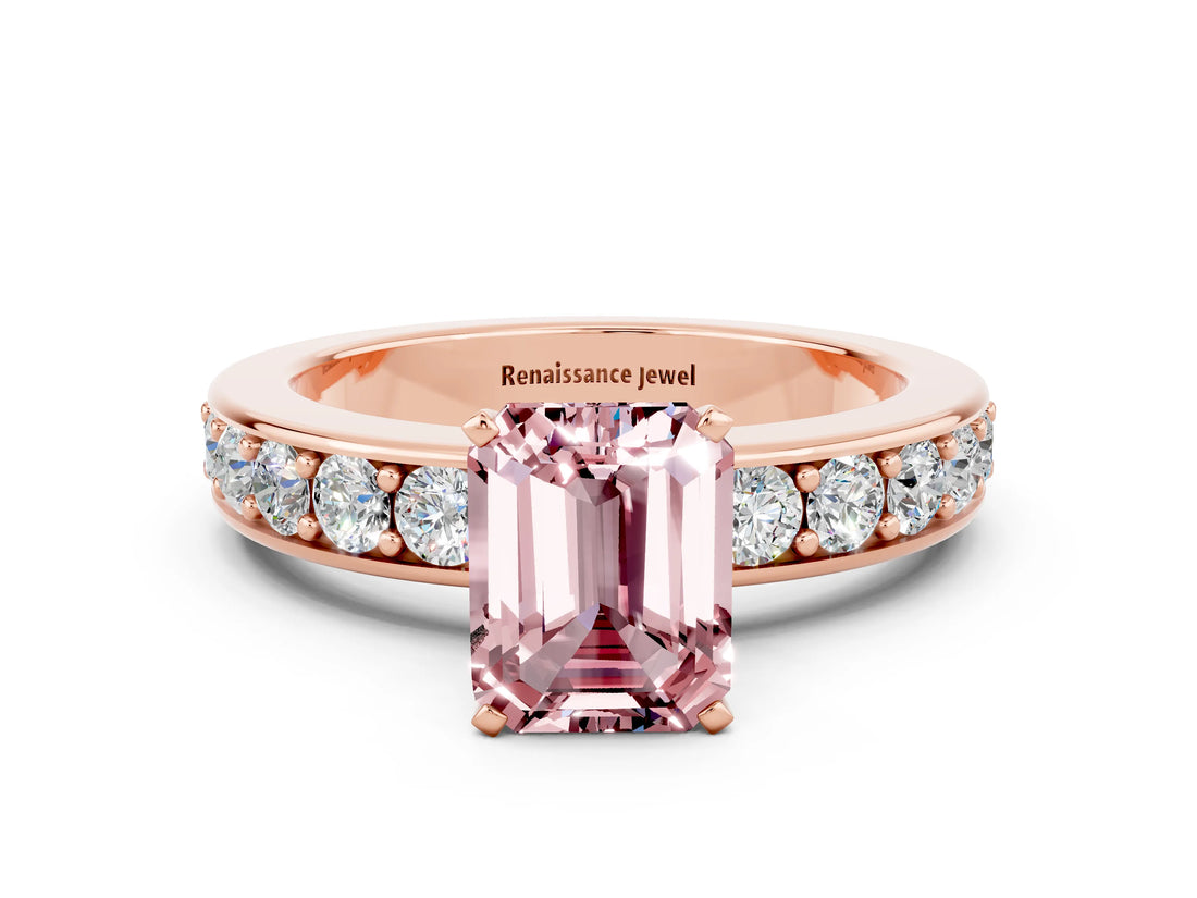 Rose gold Emerald Cut Cut Channel Set Diamond Engagement Ring with Four-Prong Setting