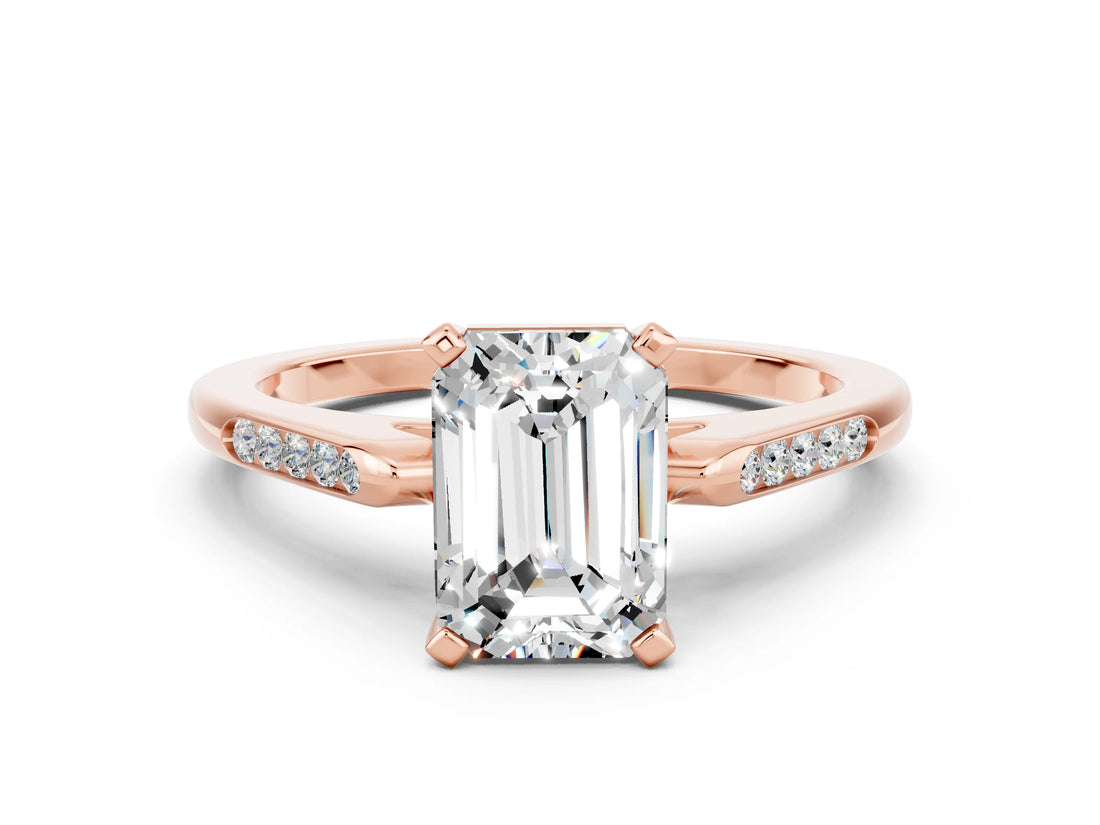 Rose gold Emerald Cut Cut Channel Set Solitaire Engagement Ring with Four-Prong Setting