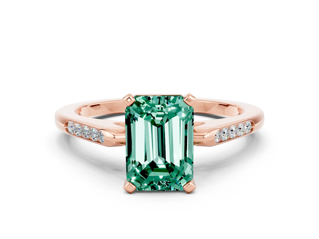 Rose gold Emerald Cut Cut Channel Set Solitaire Engagement Ring with Four-Prong Setting