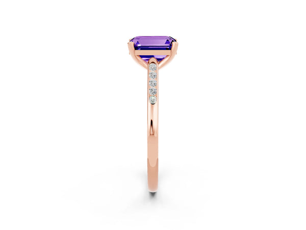 Rose gold Emerald Cut Tanzanite Solitaire Ring with Channel Set Round  Band and Prong Setting
