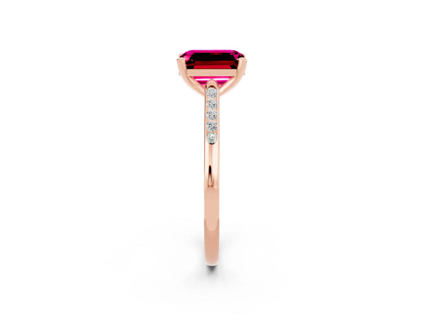 Rose gold Emerald Cut Garnet Solitaire Ring with Channel Set Round  Band and Prong Setting