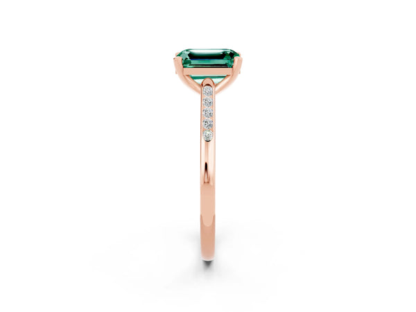 Rose gold Emerald Cut Green Sapphire Solitaire Ring with Channel Set Round  Band and Prong Setting