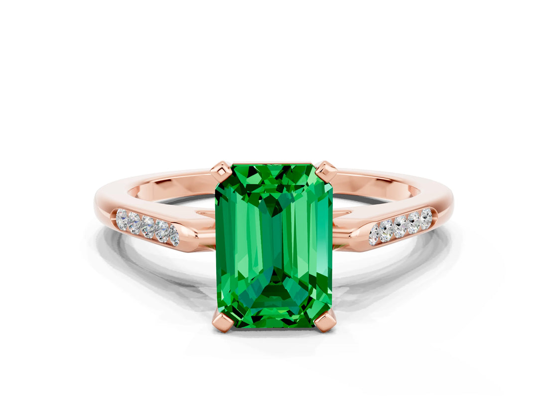 Rose gold Emerald Cut Cut Channel Set Solitaire Engagement Ring with Four-Prong Setting