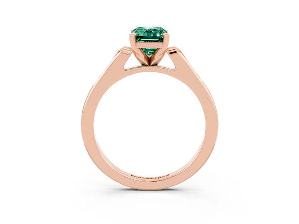 Rose gold Emerald Cut Green Sapphire Solitaire Ring with Channel Set Round  Band and Prong Setting