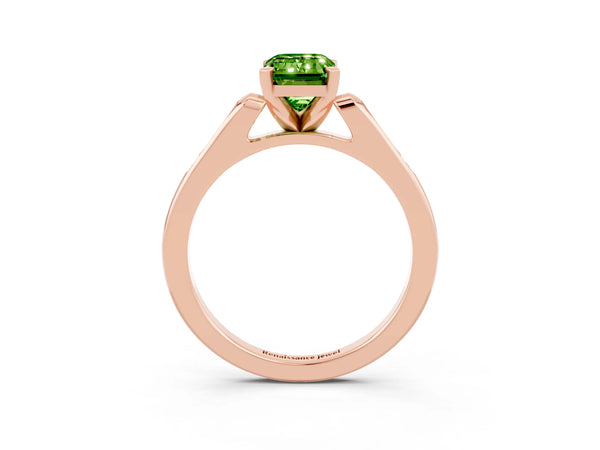 Rose gold Emerald Cut Peridot Solitaire Ring with Channel Set Round  Band and Prong Setting