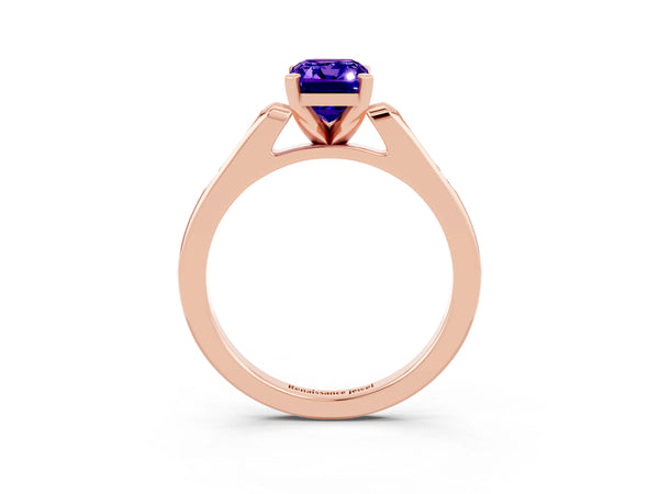 Rose gold Emerald Cut Tanzanite Solitaire Ring with Channel Set Round  Band and Prong Setting