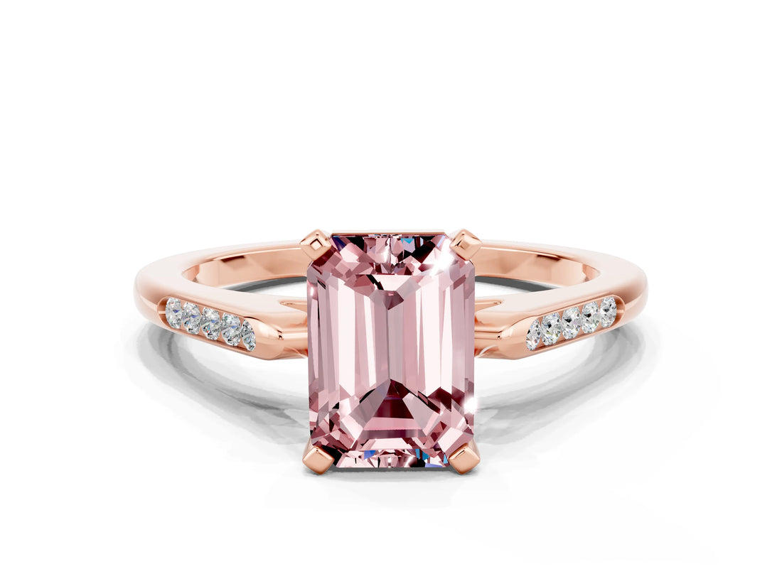 Rose gold Emerald Cut Cut Channel Set Solitaire Engagement Ring with Four-Prong Setting