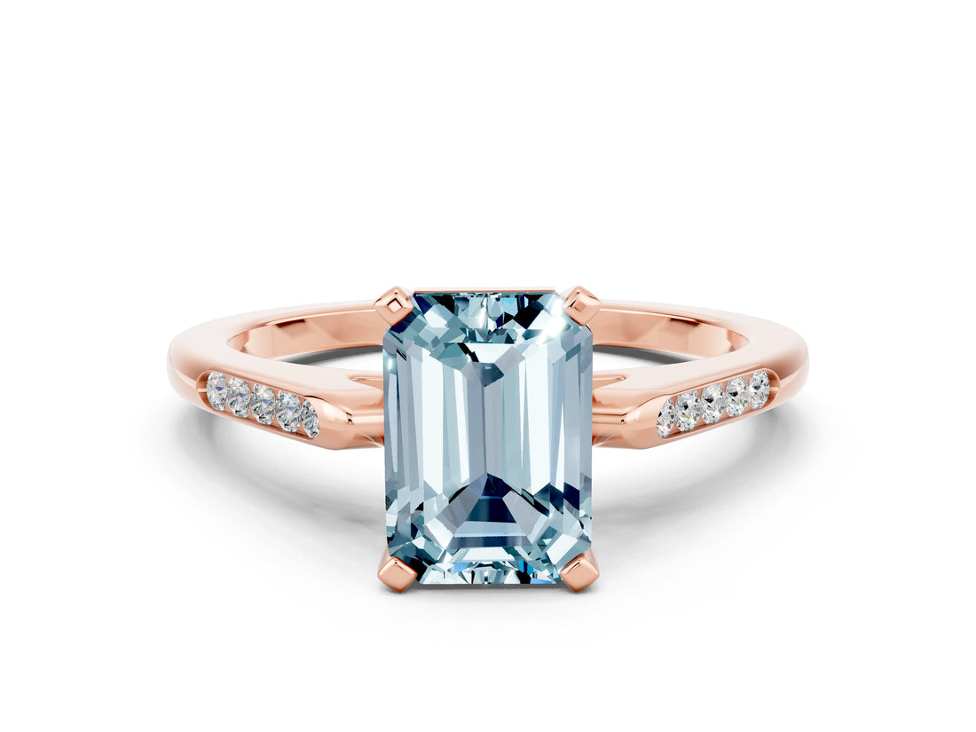 Rose gold Emerald Cut Cut Channel Set Solitaire Engagement Ring with Four-Prong Setting