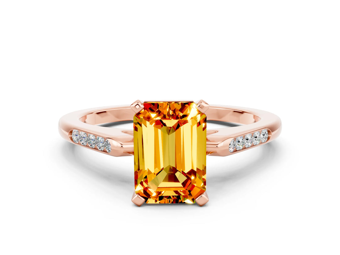 Rose gold Emerald Cut Cut Channel Set Solitaire Engagement Ring with Four-Prong Setting