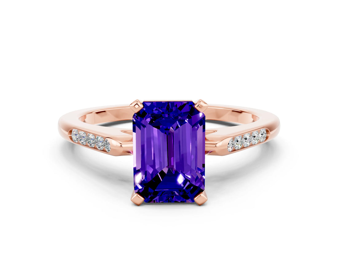 Rose gold Emerald Cut Cut Channel Set Solitaire Engagement Ring with Four-Prong Setting