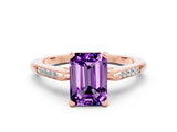 Rose gold Emerald Cut Cut Channel Set Solitaire Engagement Ring with Four-Prong Setting