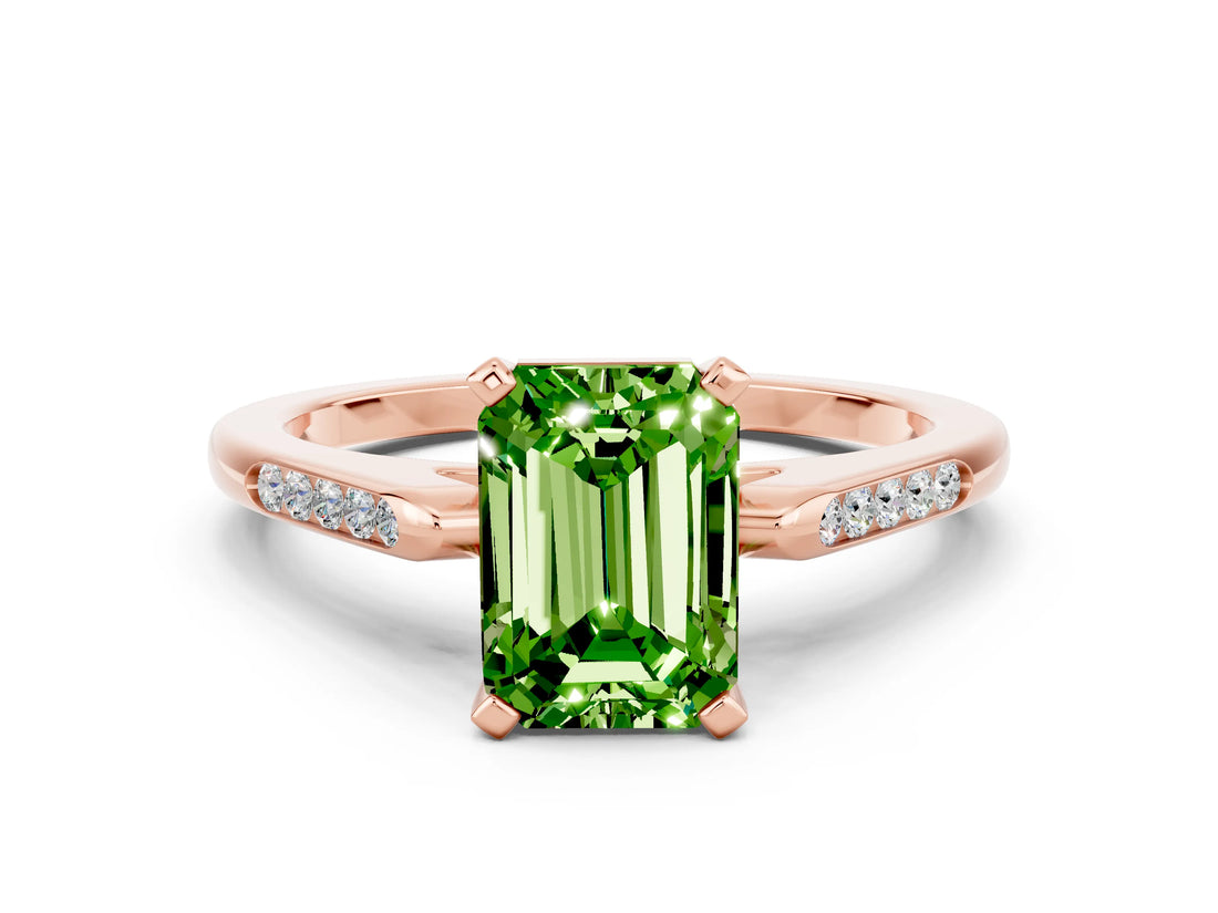 Rose gold Emerald Cut Cut Channel Set Solitaire Engagement Ring with Four-Prong Setting