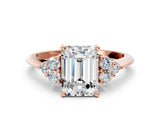 Rose gold Emerald Cut Cut Diamond Cluster Ring with Solitaire Band and Four-Prong Setting_15