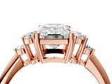 Rose gold Emerald Cut Cut Diamond Cluster Ring with Solitaire Band and Four-Prong Setting_19