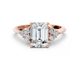 Rose gold Emerald Cut Cut Diamond Cluster Ring with Solitaire Band and Four-Prong Setting_3