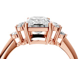 Rose gold Emerald Cut Cut Diamond Cluster Ring with Solitaire Band and Four-Prong Setting_7