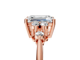 Rose gold Emerald Cut Cut Diamond Cluster Ring with Solitaire Band and Four-Prong Setting_8