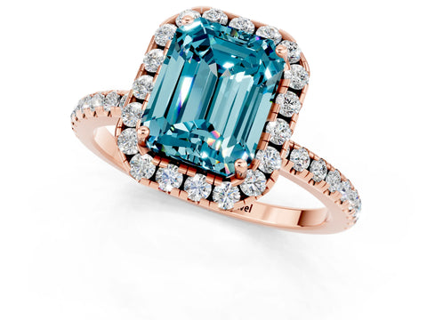 Rose gold Emerald Cut Cut Diamond Floral Halo Engagement Ring with Pavé Band and Prong Setting_1