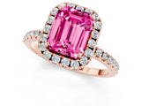 Rose gold Emerald Cut Cut Diamond Floral Halo Engagement Ring with Pavé Band and Prong Setting_1