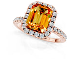 Rose gold Emerald Cut Cut Diamond Floral Halo Engagement Ring with Pavé Band and Prong Setting_1