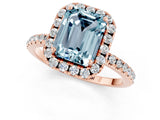 Rose gold Emerald Cut Cut Diamond Floral Halo Engagement Ring with Pavé Band and Prong Setting_1