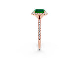 Rose gold Emerald Cut Cut Diamond Floral Halo Engagement Ring with Pavé Band and Prong Setting_2