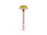 Rose gold Emerald Cut Cut Diamond Floral Halo Engagement Ring with Pavé Band and Prong Setting_2