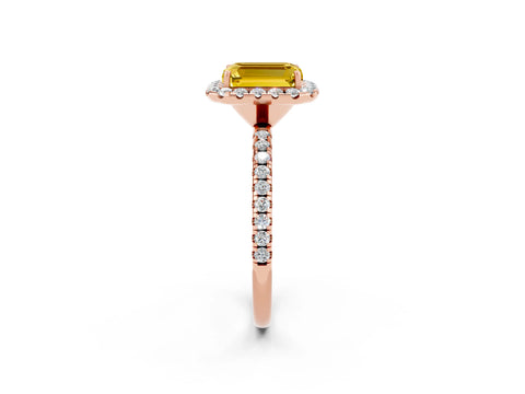 Rose gold Emerald Cut Cut Diamond Floral Halo Engagement Ring with Pavé Band and Prong Setting_2