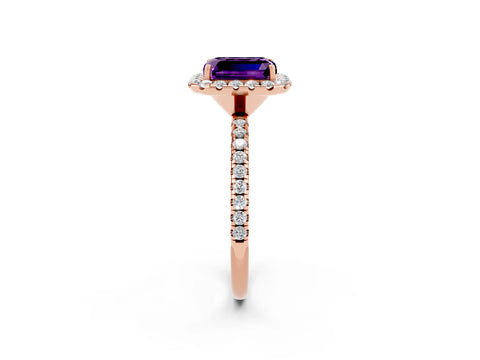 Rose gold Emerald Cut Cut Diamond Floral Halo Engagement Ring with Pavé Band and Prong Setting_2