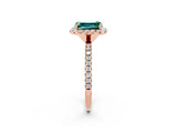 Rose gold Emerald Cut Cut Diamond Floral Halo Engagement Ring with Pavé Band and Prong Setting_2