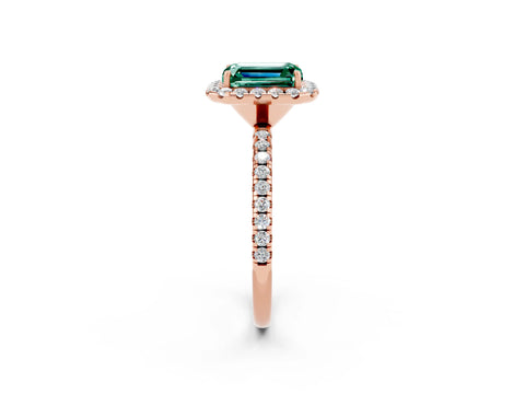 Rose gold Emerald Cut Cut Diamond Floral Halo Engagement Ring with Pavé Band and Prong Setting_2