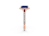Rose gold Emerald Cut Cut Diamond Floral Halo Engagement Ring with Pavé Band and Prong Setting_2