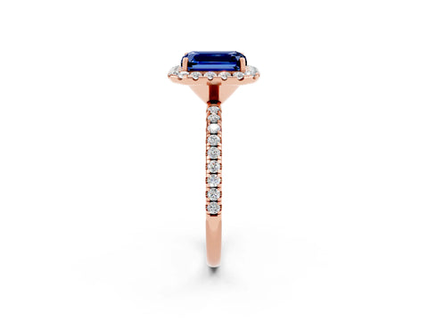 Rose gold Emerald Cut Cut Diamond Floral Halo Engagement Ring with Pavé Band and Prong Setting_2