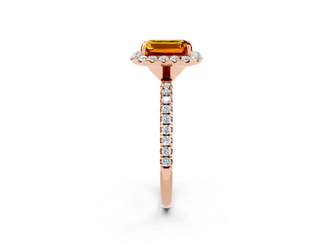 Rose gold Emerald Cut Cut Diamond Floral Halo Engagement Ring with Pavé Band and Prong Setting_2